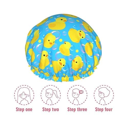 Yellow Rubber Ducks Shower Cap For Women Adjustable Double Waterproof Layers Bathing Shower Hat Hair Protection Reusable Ladies Spa Salon Shower Hat thumbnail 7