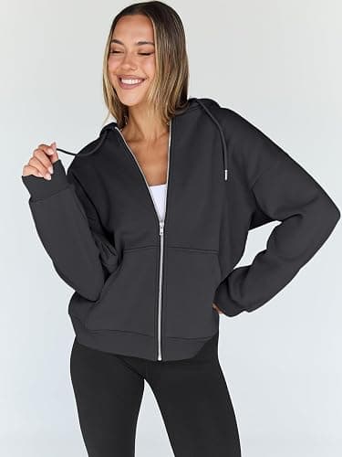 Trendy Queen Womens Zip Up Hoodies Oversized Sweatshirts Fall School Fashion Outfits Casual Jackets 2025 Winter Clothes thumbnail 2