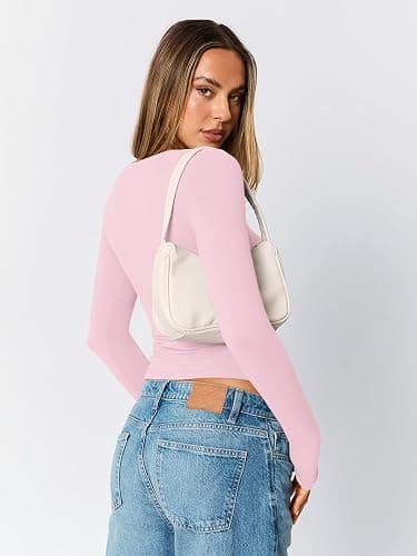 Trendy Queen Womens Scoop Neck Long Sleeve Shirts Skinny Going Out Crop Tops Cute Fall Fashion 2025 Clothes thumbnail 4