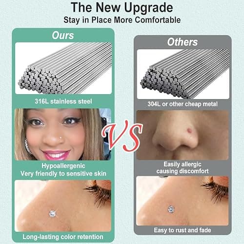 SEEDRILL Nose Rings Studs for Women 16Pcs 18g/20g Nose Studs Hypoallergenic 316L Surgical Steel Nose Piercings Jewelry 3mm CZ & Opal Nose Ring L Shape Nose Stud 20 Gauge Nose Screw Studs thumbnail 5