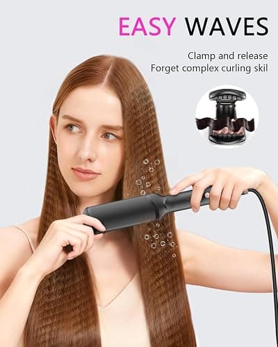 Hair Crimper Waver, Professional Hair Straightener Beach Waves Curling with 4 Interchangeable Ceramic Plates | Auto Temp Control for All Hair Types | Quick Heat Wide Plate Styling Tool & Straightener thumbnail 2