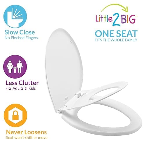 Little2Big Toilet Seat with Built-In Toddler Potty Training Seat, Slow Close, Easy to Install, Made in USA, ELONGATED, White thumbnail 4