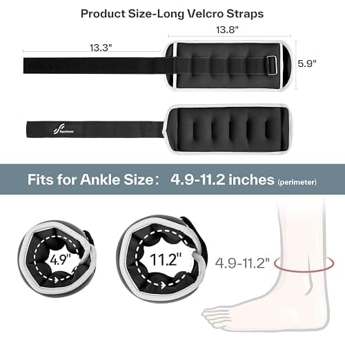 Sportneer Ankle Wrist Weights for Women Men Pair of 1/2/4/6/10 LBS Options | 20% More Compact, High-Density Iron Sand, Soft Lycra Comfort, Reinforced Stitching, Secure No-Slip Fit thumbnail 6