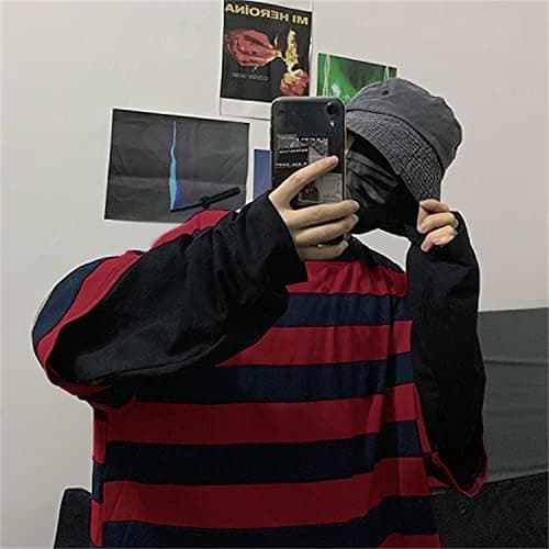 Harajuku Oversized Striped Shirts Y2K Grunge Clothes Crew Neck Emo Scene Clothes Streetwear Baggy Shirt Pullover thumbnail 2