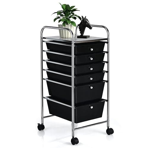 COSTWAY 6-Drawer Rolling Storage Cart, Multifunctional Art Craft Tools Organizer on Wheels, Heavy Duty Utility Mobile Storage Trolley w/ 2 Lockable Wheels for Home Office School (Black) - Image 1