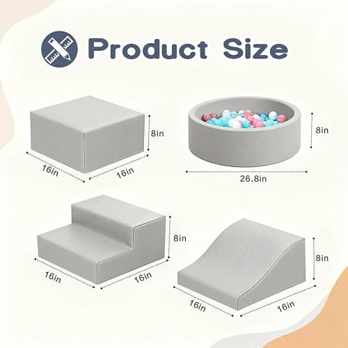 Hoohtoot Foam Climbing Blocks for Toddler: with 4-Piece PU Leather Climbing Toys and a Ball Pit - Foam Ball Pit for Toddlers - Climbing Toys Indoor for Kids Crawling thumbnail 3