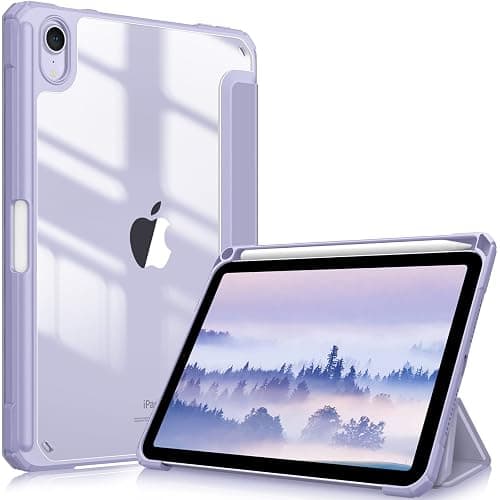 Fintie Hybrid Slim Case for iPad Mini 7 (A17 Pro, 7th Generation) 2024 / iPad Mini 6 (6th Gen) 8.3 Inch, [Built-in Pencil Holder] Shockproof Cover Clear Transparent Back Shell, Lilac Purple - Image 1