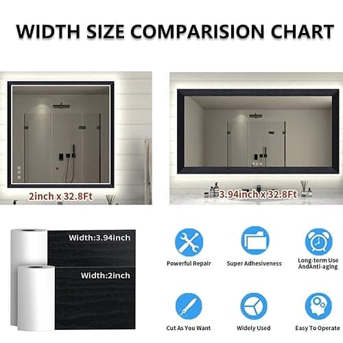 DESOMINOR 32FT Black Border Peel &Stick Black Wood Grain Wallpaper Border Removable Waterproof Bathroom Mirror Frame Sticker (Black, 3.93Inch X 32.8Ft) thumbnail 3