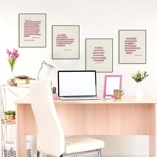 ETVISO Pink Christian Wall Art Set of 4, Dorm Decor for College Girls, Preppy Inspirational Bible Verses Wall Art Prints for Women Girl Bedroom Decorations，Teen Girl Room Decor 8x10 (Unframed) thumbnail 3