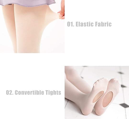 MdnMd Girls' Women's Ballet Tights Ultra Soft Convertible Dance Leggings Transition Tights for Toddler Kids Adult thumbnail 4