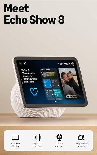 Amazon Echo Show 8 (newest model), Vibrant HD 8.7" display with spatial audio, Designed for Alexa+, Glacier White thumbnail 2