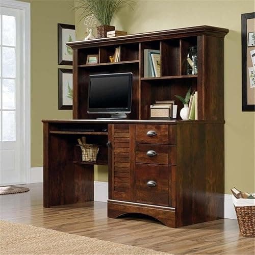 Pemberly Row Computer Desk and Hutch with CPU Storage and Keyboard Drawer, Curado Cherry thumbnail 2