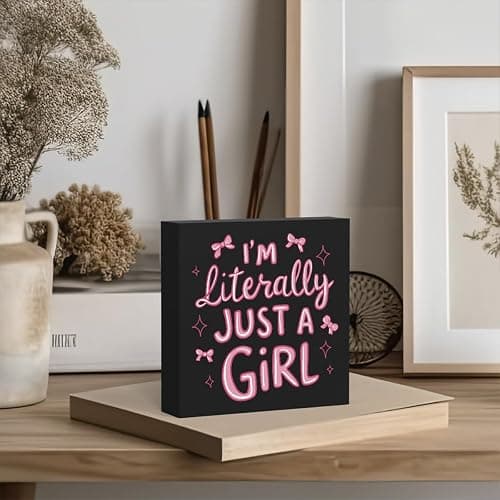 Pink Room Decor Light Pink Dorm Room Decoration for Girl Decor for Bedroom I'm Literally Just A Girl Girly Bowknot Signs for Home Dorm Wall Desk Shelf Tabletop Decoration (black) thumbnail 2
