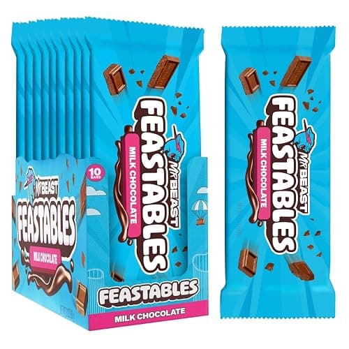 MrBeast Feastables Milk Chocolate Bar, King Size, 10 Count, Creamy Milk Chocolate Candy, Fairtrade Cocoa, 2.1oz Each - Image 1
