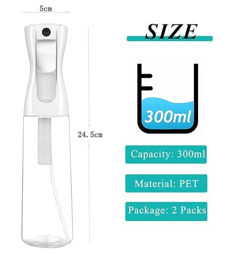 Spray Bottle for Hair 300ml/10.15oz, 2pcs Continuous Spray Bottle Empty Fine Mist Spray Bottles, Leak-Proof Clear Water Mister Spray Bottle for Hair Styling, Plants, Cleaning (2pcs 300ml, White) thumbnail 2