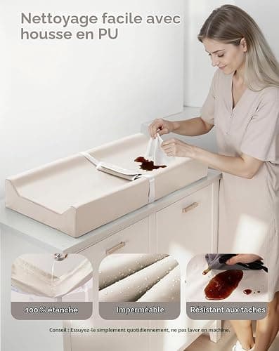 COMOMY Matelas à langer en cuir végétalien avec housse en polyuréthane imperméable et douce, anti-roulis et antidérapant, tapis à langer avec sangles de sécurité, tapis à langer portable, pour commode thumbnail 2