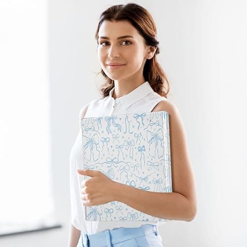 Aslsiy Doodle Bow Knots Blue 3 Ring Binder 1.5 Inch Coquette Round Clipboard Binder Decorative Harcover Binder Organizer for Office Supplies - Multi26 thumbnail 7
