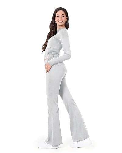 ZOOSIXX Lounge Sets for Women - 2 Piece Outfits Crop Tops with Fold Over Flare Leggings Fall Loungewear Fitted Pajama Sets thumbnail 2