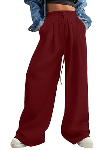 Aleumdr Wide Leg Sweatpants for Women 2025 Trendy Fashion High Waisted Drawstring Loose Long Pants with Pockets - Image 1