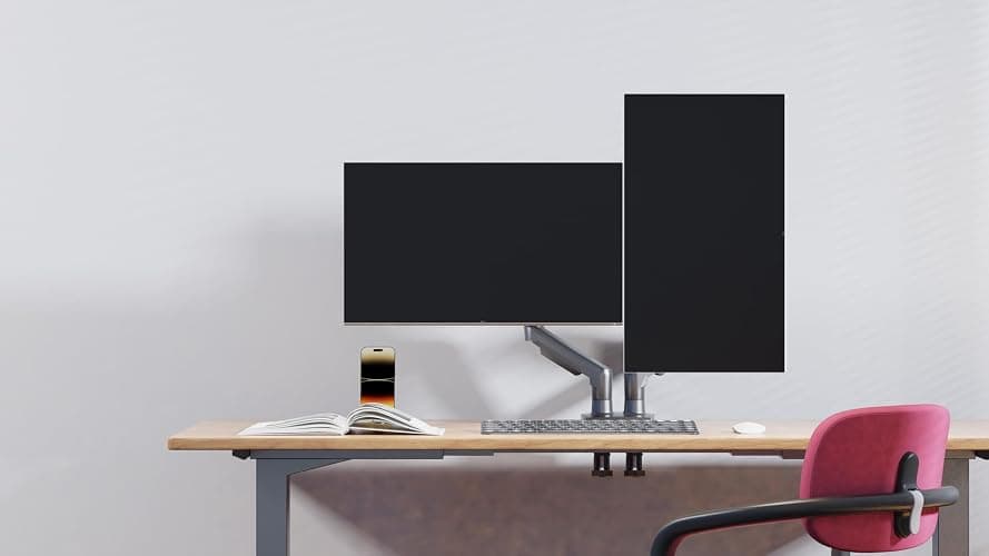 Support de Bureau pour 2 écrans PC LCD LED 17 "- 27" réglage dans Plusieurs Axes, Pivot, Ressort à gaz jusqu'à 2x9 kg thumbnail 5