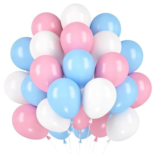 60 Stück Luftballons Blau Rosa Weiß, Helium Ballons Pastell Blau Rosa, Gender Reveal Latex Ballons, 12 Zoll Partyballon fur Hochzeit Geburtstag Geschlecht Offenbaren Jahrestag Babyparty Dusche - Farbe B8 - Image 1