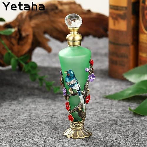 Yetaha Vintage Decorative Refillable Perfume Bottles, Fancy Crystal Perfume Bottles, Old Fashioned Bejeweled Flower Bird Essential Oil Bottle for Living Room Bedroom Decor Birthday Gift (30ML, Green) thumbnail 2
