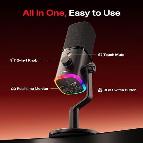 MAONO PD100W Wireless/USB Microphone, PC Gaming Mic with One-Click Noise Reduction,Mute Button,Custom RGB, 3.5mm Headphone Jack, Desktop Dynamic Streaming Mic for Recording,Podcasting, Black thumbnail 5