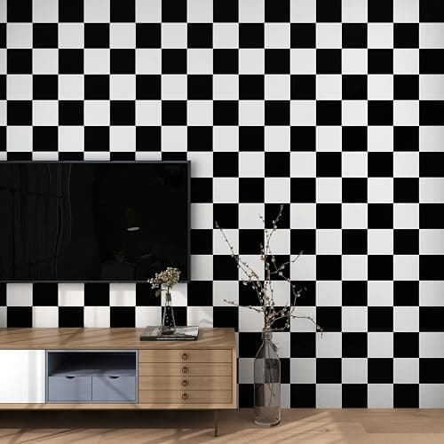 Decotalk Selbstklebende Tapete mit Schachbrett Muster in Schwarz Weiß 40X500cm Vinyl Wanddekoration Möbelfolie für Wohnzimmer Schlafzimmer Küche Einfache Installation Ideale Heimdekoration thumbnail 2