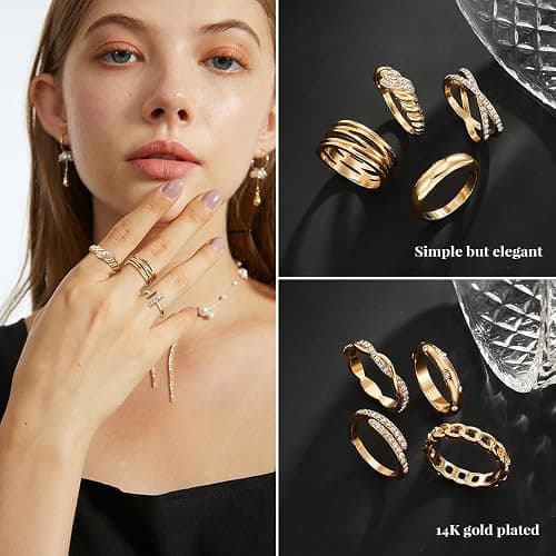 KISS WIFE Golden Silvery Black Kunckle Rings Set for Women, Dainty Simple Trendy Cute Stackable Finger Rings Pack, Perfect for Stacking Layering on Thumb and Knuckle, Mixed Size, Jewelry Gift thumbnail 7
