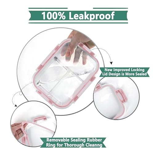 8 Pack 3 Compartment 36oz Large Glass Meal Prep Containers with Lids | Borosilicate Glass Lunch Containers with Locking Lid, Airtight Bento Box, Snack Boxes, Portion Control, BPA-Free thumbnail 4