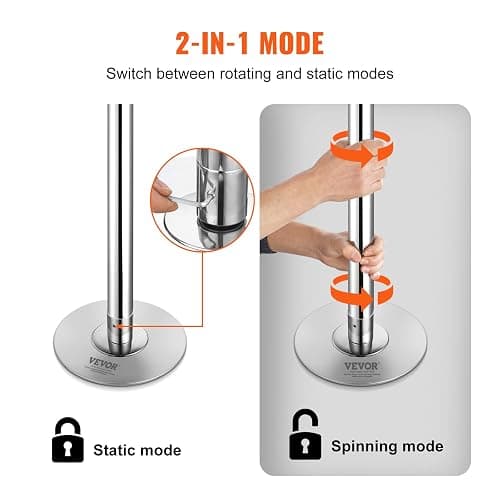 VEVOR Professional Dancing Pole, Spinning Static Dancing Pole Kit, Portable Removable Pole, 45mm Heavy-Duty Stainless Steel Pole, Height Adjustable Fitness Pole, for Exercise Home Club Gym, Silver thumbnail 3