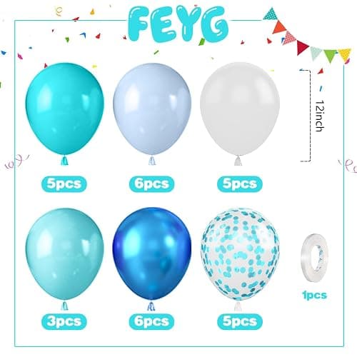 Ocean Balloons,12 Inch Teal Blue Pearl Blue Metallic Blue Clear Balloons and Confetti Balloon with Ribbon for Sea Themed Pool Birthday Baby Shower Decorations thumbnail 3