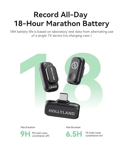 Hollyland Lark A1 Wireless Microphone for iPhone 17/16/15 & Android, 48kHz/24-bit, 3-Level Intelligent Noise Cancel, Magnetic Mini Mic for YouTube, Podcast, Vlogging (Black, 2TX + USB-C RX) thumbnail 4