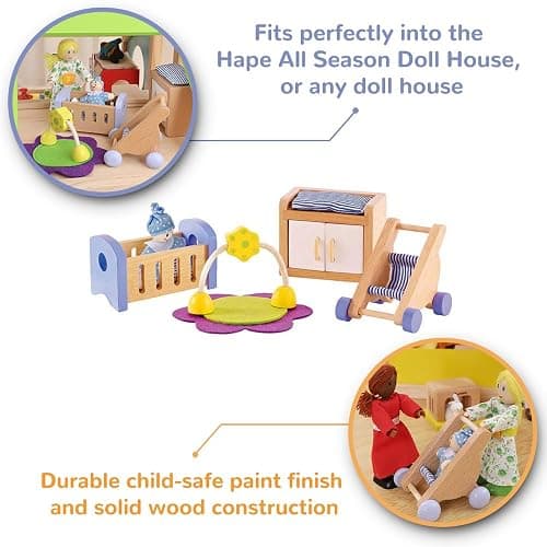 Hape Wooden Doll House Furniture Baby's Room Set with Baby| Pretend Playset for Kid’s Wooden Dollhouse thumbnail 3