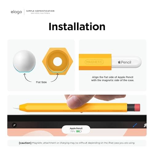 elago Compatible with Apple Pencil Pro Case & Apple Pencil 2nd Generation Case, Compatible with Magnetic Charging, Double Tap, Squeeze, Haptic (Must Read Installation Instructions) (Yellow) thumbnail 4