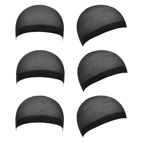 Qiuyan 6pcs Soft Comfortable Stretchy Nylon Wig Cap Unisex Wig Stocking Cap Hair Cup for Women and Men - Black - Black - Image 1