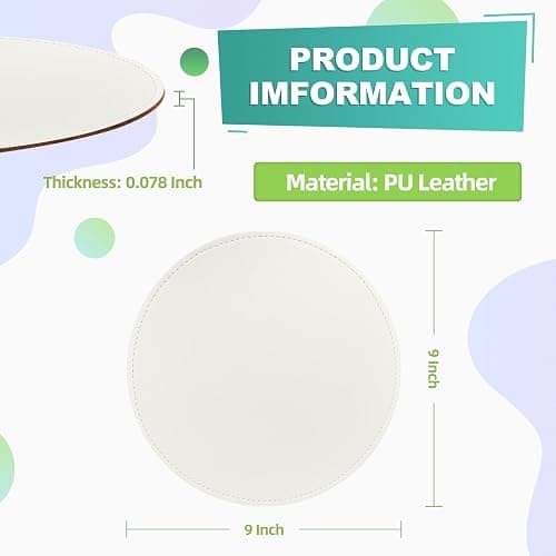 Mouse Pad，Round Mouse Pad，PU Mouse Pad，Leather Mouse Pad with Stitched Edge Micro-Fiber Base with Non-Slip Waterproof，Mouse Pad for Computers，Laptop，9 x 9 Inch (Lily White) thumbnail 2
