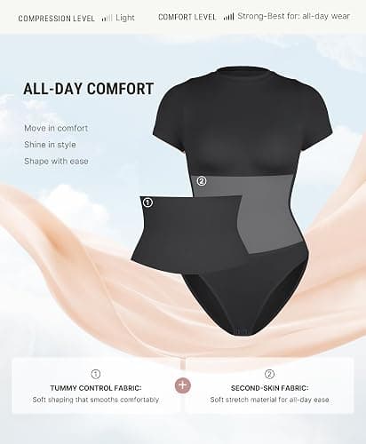 FeelinGirl Shapewear Bodysuit Tummy Control Soft Short Sleeve For Women thumbnail 5