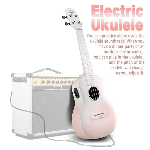 Electric Concert Ukulele, EASTROCK Carbon Fiber 23 Inch Ukelele Kit for Student Adult Professional, Beginner Uke with Accessories, Gradient Apricot Pink thumbnail 2