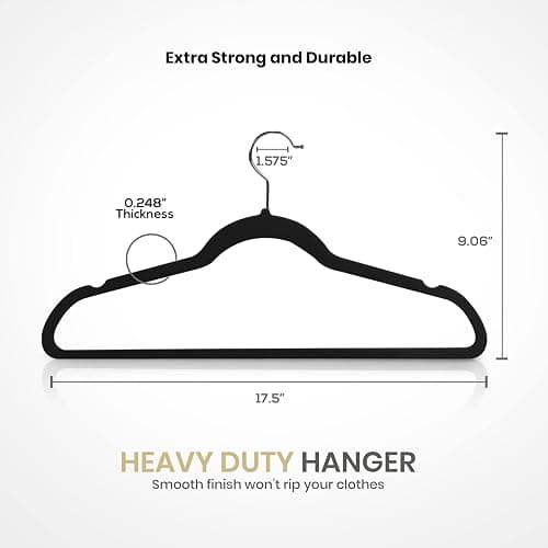 Utopia Home Velvet Hangers, Black, 50 Pack | Luxury Non-Slip Slim Pant & Coat Hangers | Strong Space-Saving Clothes Hangers | 360° Swivel Hook thumbnail 2