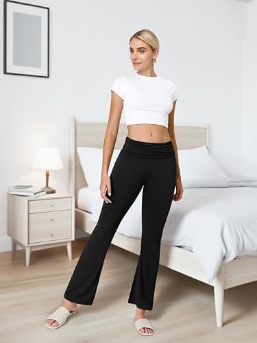 COPYLEAF Flare Leggings for Women Fold Over Yoga Pants Stretch Bell Bottom Y2K Lounge Casual Sweatpants thumbnail 5