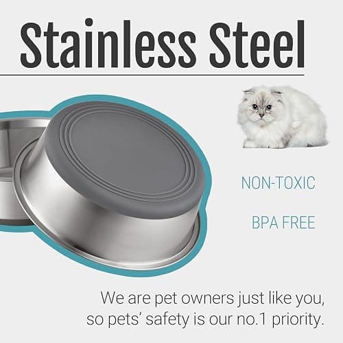 PEGGY11 Nonslip Stainless Steel Dog Cat Bowls, 2 US Cup Each, 2 Pack | No slide silicone bottom, Dishwasher safe, Easy to clean, Stackable design thumbnail 2