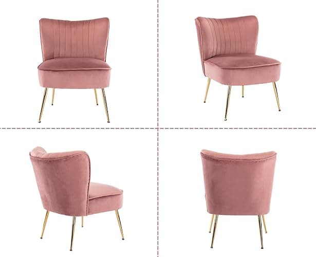 Shunzhi Pink Velvet Accent Chairs Set of 2 with Golden Legs Upholstered Side Chairs Mid-Century Modern Slipper Chairs for Guest Room Comfy Armless Wingback Corner Single Sofa Living Room Chairs thumbnail 6