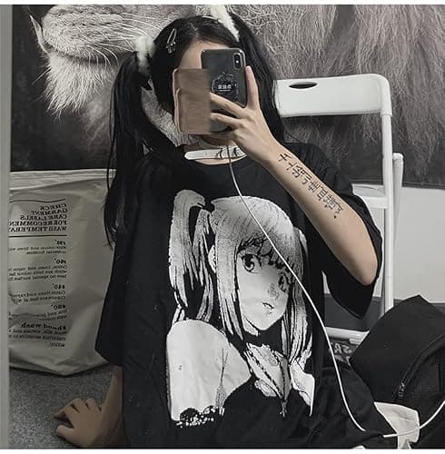 PEXIZUAN Women's Loose Fit T-Shirt, Black, S, Gothic, Grunge, Streetwear, Harajuku, Dark, Size S thumbnail 6