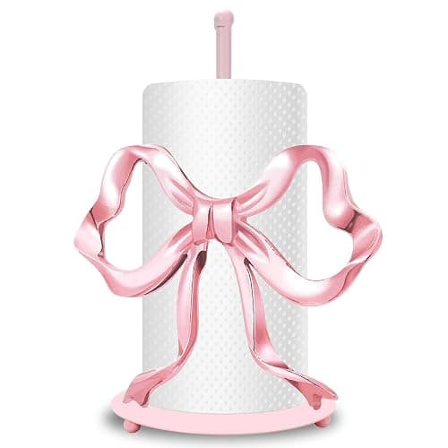 JarThenaAMCS Trendy Bow Paper Towel Holder Cute Pink Bow Knot Kitchen Decor Accessories Large Metal Towel Holder Stand for Coquette Home Party Bathroom Countertop - Bow - Image 1