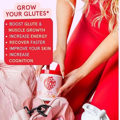 Peach Perfect Creatine for Women Booty Gain, Muscle Builder, Energy Boost, Pink Lemonade, Cognition Aid | Collagen, BCAA, Lean Muscle, Vegan Monohydrate Micronized Powder, Alt Creapure,30 Ser thumbnail 4
