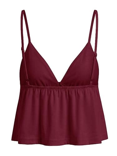 Women Y2k Flowy Ruffle Hem Cami Tank Top Casual Solid Color Deep V Neck Sleeveless Peplum Camisole Summer Beachwear thumbnail 7