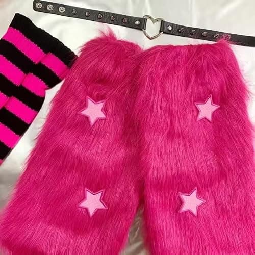 CHERSE Furry Leg Warmers for Women 3in1 Kawaii Star Bone Plush Y2K Leg Socks Pink Lolita Faux Fur 80s Harajuku Punk Gothic thumbnail 4
