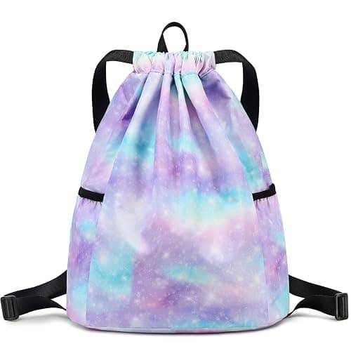 Ryushoyo Rainbow Galaxy Drawstring Backpack String Bag Lightweight Gym Bag Sackpack Sports Backpack for Women Girls Gym Shopping Sport Yoga Blue Purple - Image 1