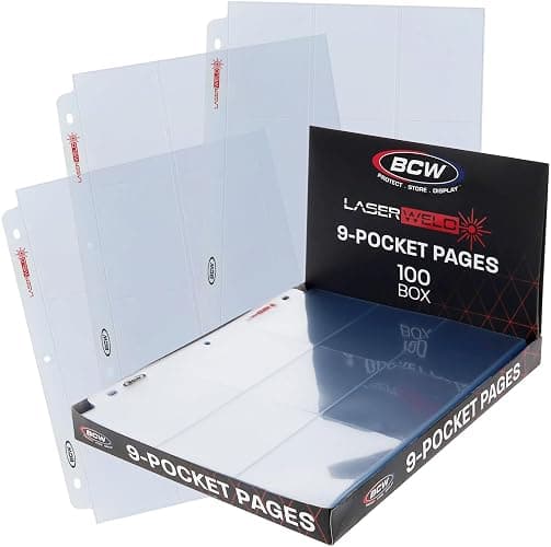 BCW LaserWeld 9-Pocket Page - Side Load 100ct | Holds Nine 2½" x 3½" Trading Cards | Acid-Free Card Storage | Laser-Welded Seams for Durability | Compatible with 3-Ring Binders - Image 1